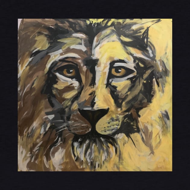 Abstract Lion Face Yellow Brown Painting by angieslittleart